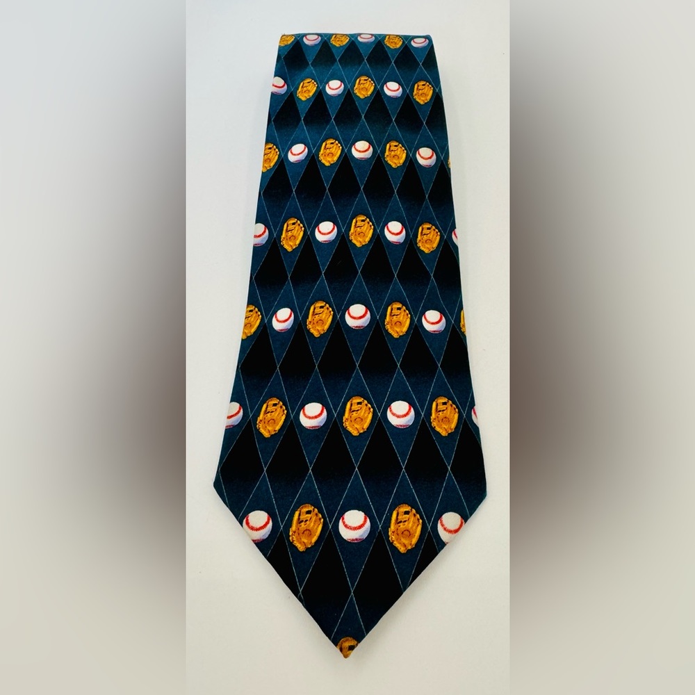 PARQUET Men's Baseball & Mitt Novelty Tie Diamond‎ Pattern 100% Polyester 60”